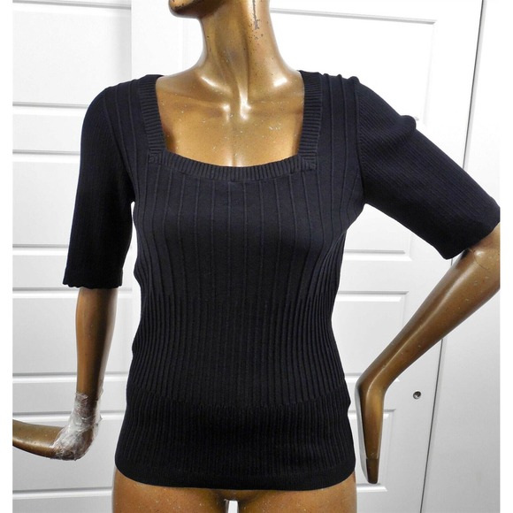 Anne Fontaine Andreanne Black‎ Ribbed Stretchy Knit Sweater sz 42